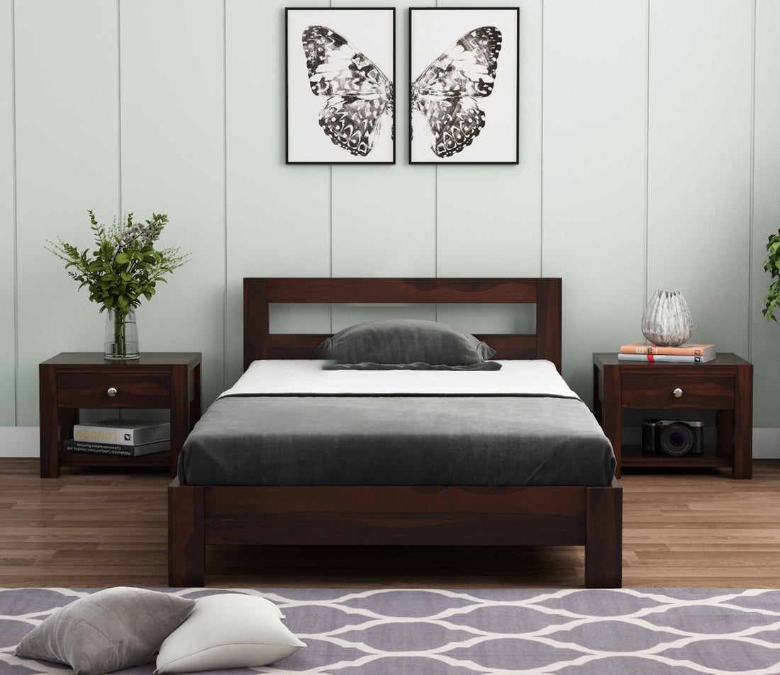 Craft D Art Sheesham Wood Single Bed Without Storage (Walnut Finish)