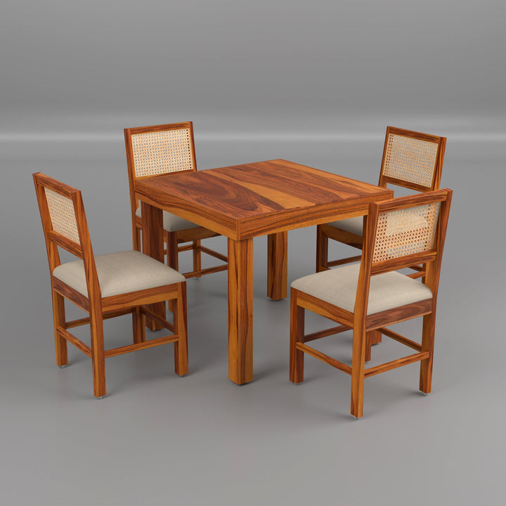 Uldaris Sheesham Wood Dining Set 4 Seater (Honey Finish)