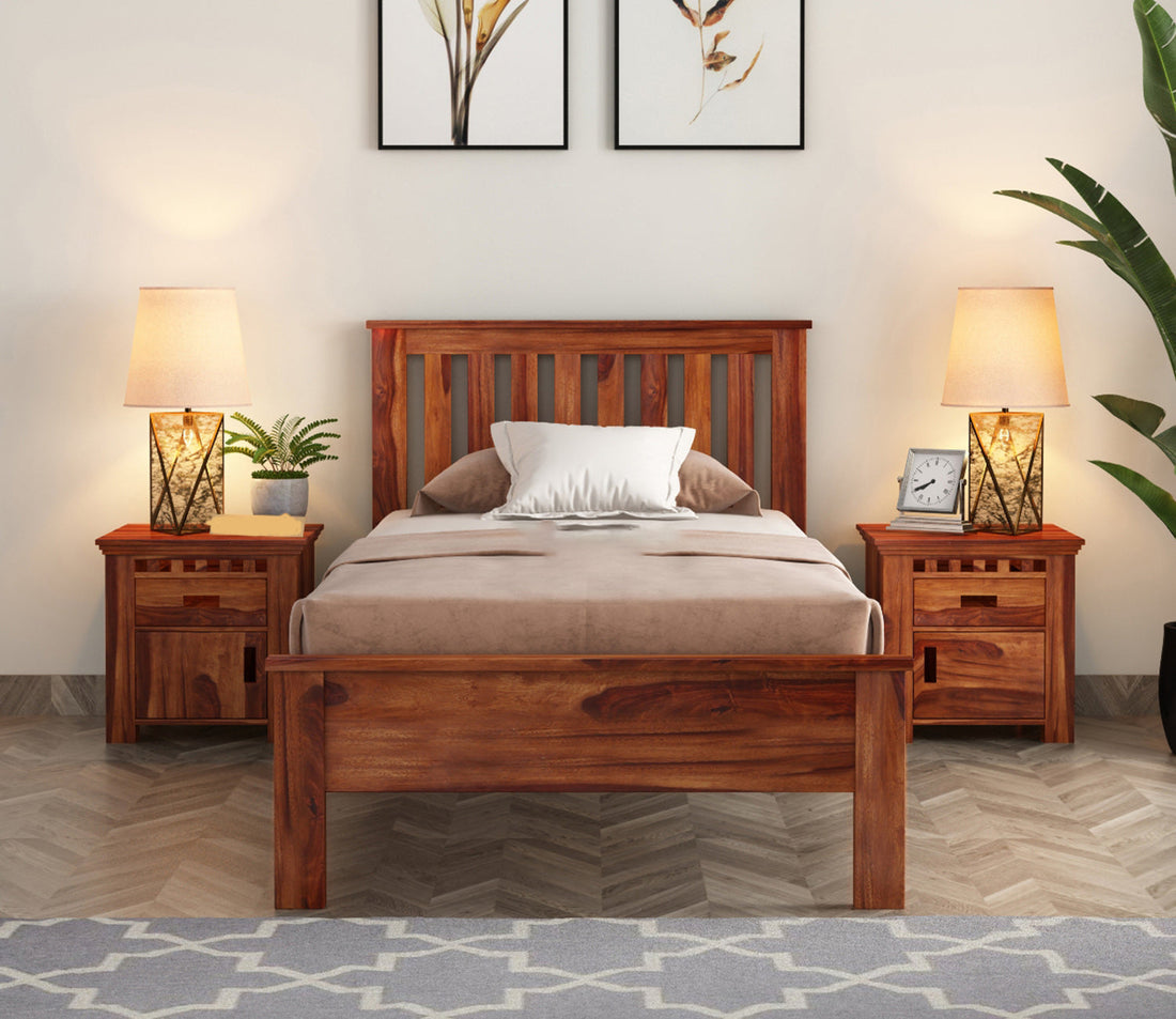 Craft D Art Sheesham Wood Single Bed Without Storage (Honey Finish)