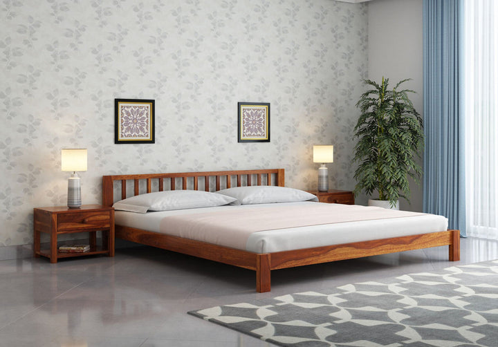 Craft D Art Sheesham Wood King Size Bed Without Storage (Honey Finish)