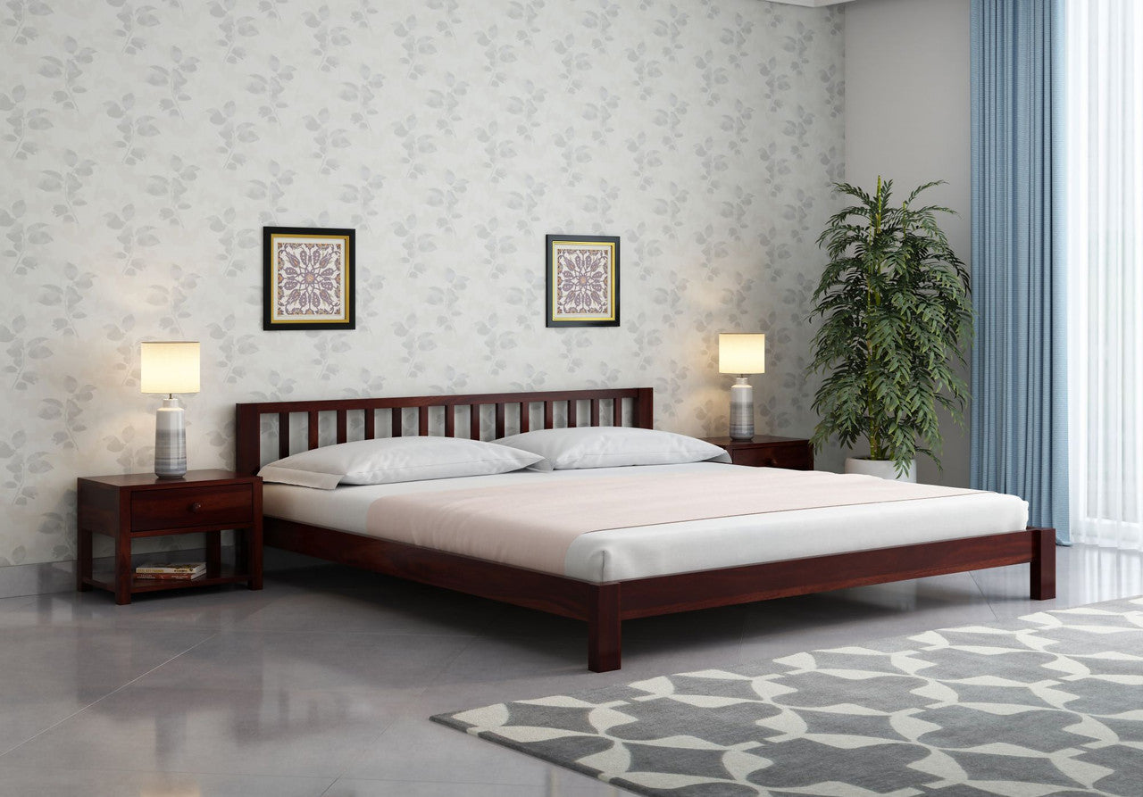 Craft D Art Sheesham Wood Queen Size Bed Without Storage (Walnut Finish)
