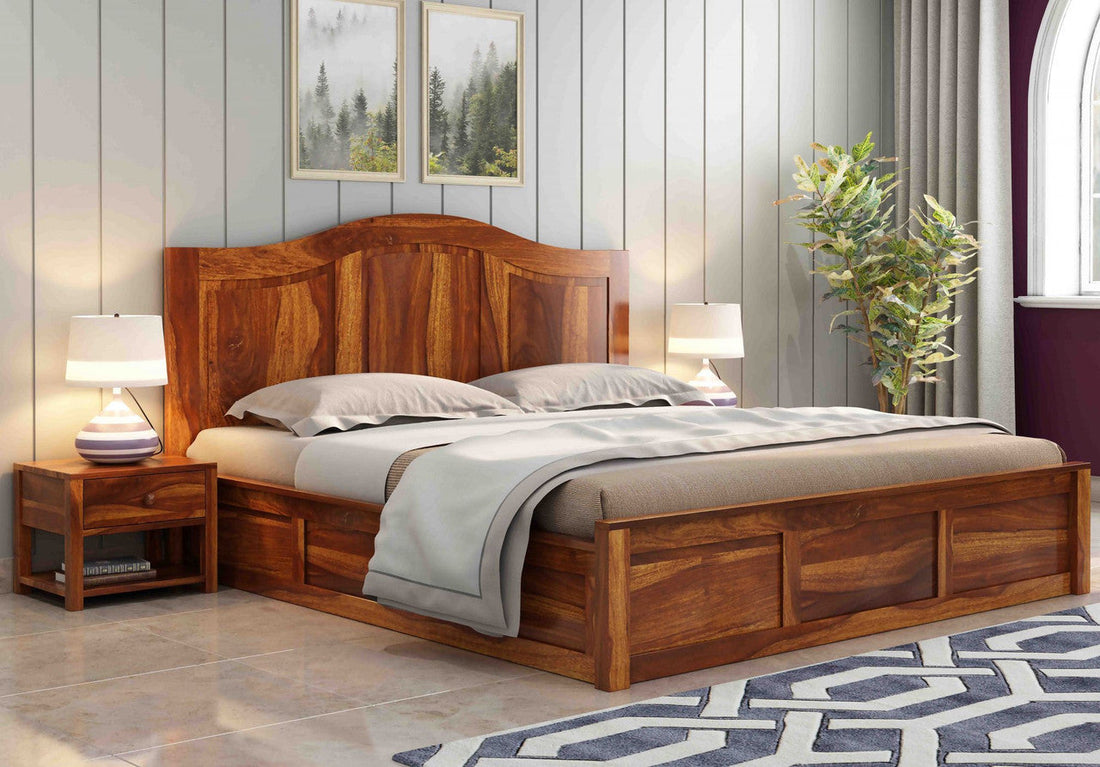 Craft D Art Sheesham Wood King Size Bed With Storage (Honey Finish)