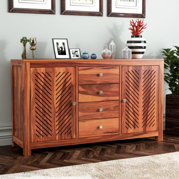 Yalvethis Sheesham Wood Cabinet and Sideboard (Honey Finish)