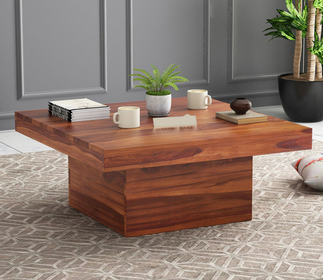 Craft D Art Sheesham Wood Center Table (Honey Finish)