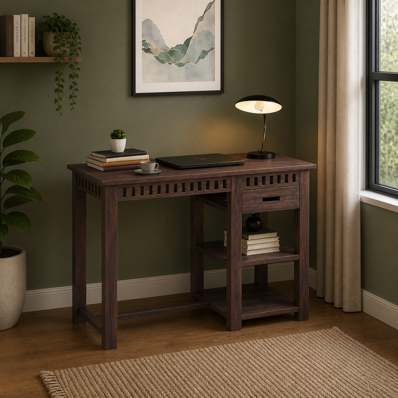 Craft D Art Sheesham Wood Study Desk with Drawer & Open Storage