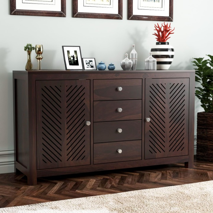 Yalvethis Sheesham Wood Cabinet and Sideboard (Walnut Finish)
