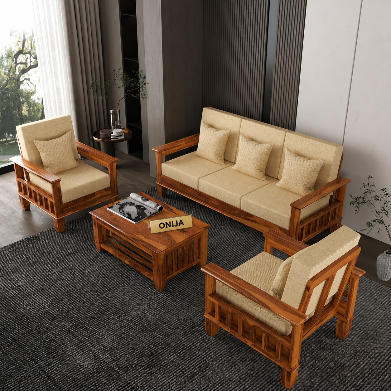 Craft D Art Sheesham Wooden 5 Seater Sofa Set Finish: Honey