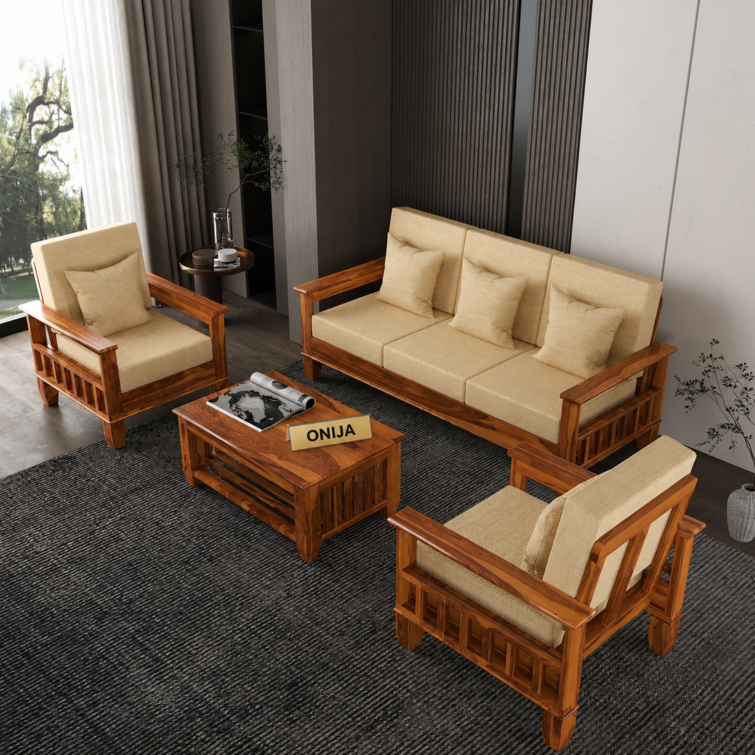Craft D Art Sheesham Wooden 5 Seater Sofa Set Finish: Honey