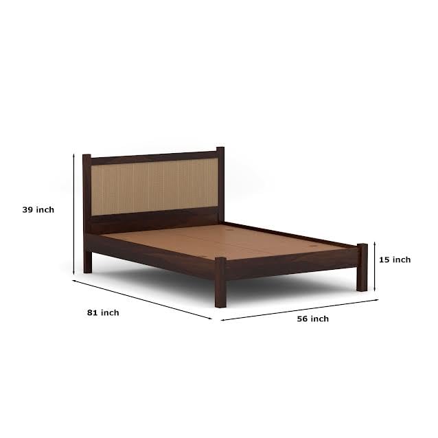 Craft D Art Solid Wood Bed with Rattan Headboard for Modern Bedrooms