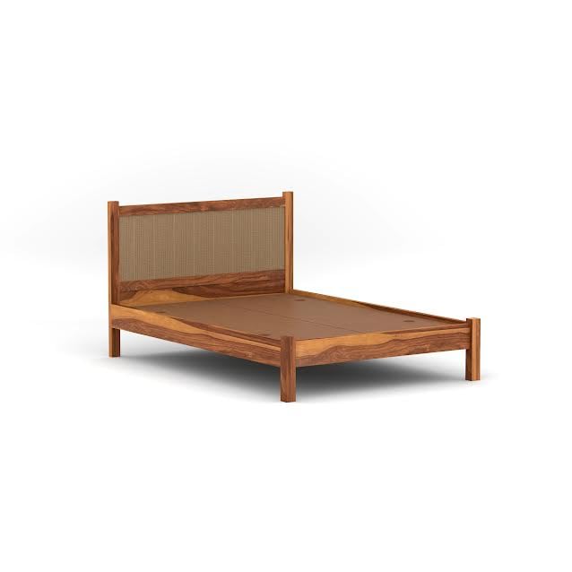 Craft D Art Solid Wood Bed with Rattan Headboard for Modern Bedrooms