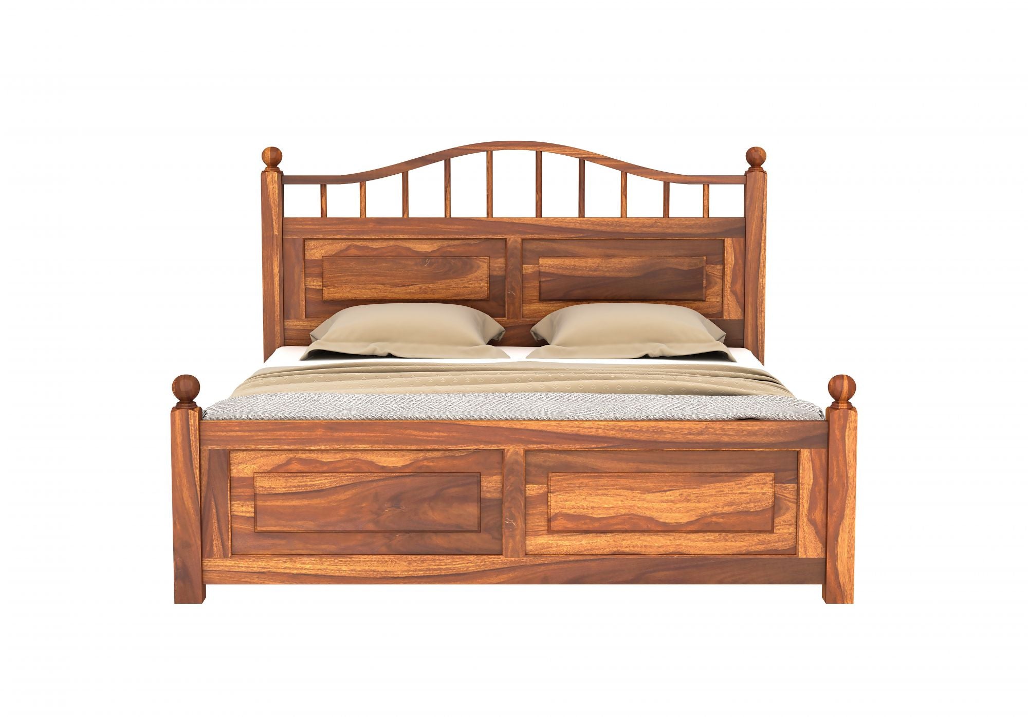 Craft D Art Sheesham Wood King Size Bed Without Storage (Honey Finish)