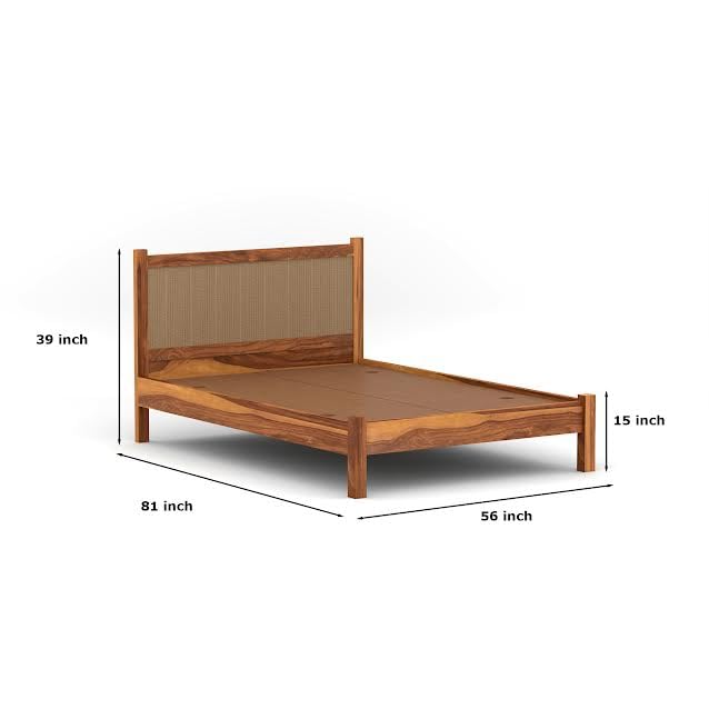 Craft D Art Solid Wood Bed with Rattan Headboard for Modern Bedrooms