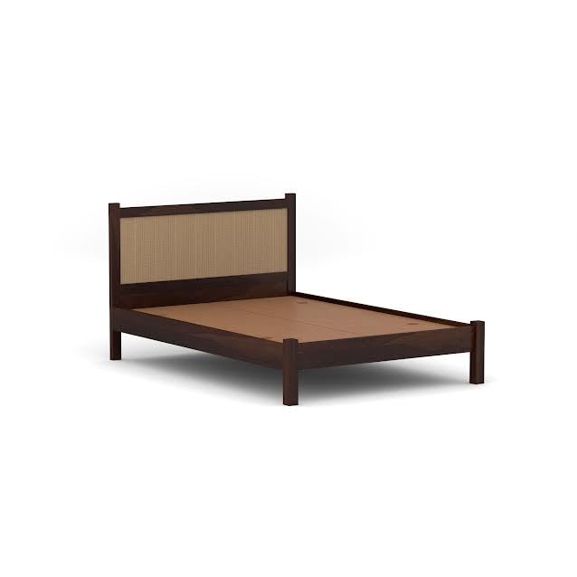 Craft D Art Solid Wood Bed with Rattan Headboard for Modern Bedrooms