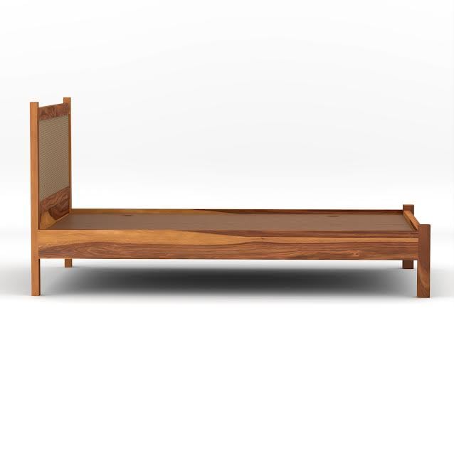 Craft D Art Solid Wood Bed with Rattan Headboard for Modern Bedrooms