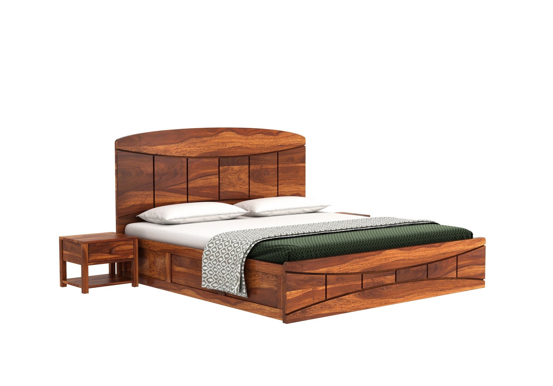 Craft D Art Sheesham Wood Queen Size Bed With Storage (Honey Finish)