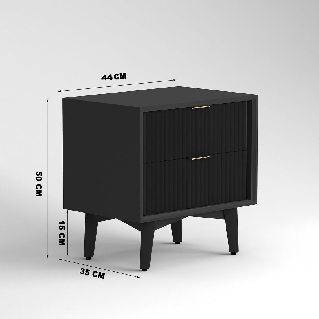 Black Fluted Bedside Table with 2 Drawers — Modern Scandinavian Style