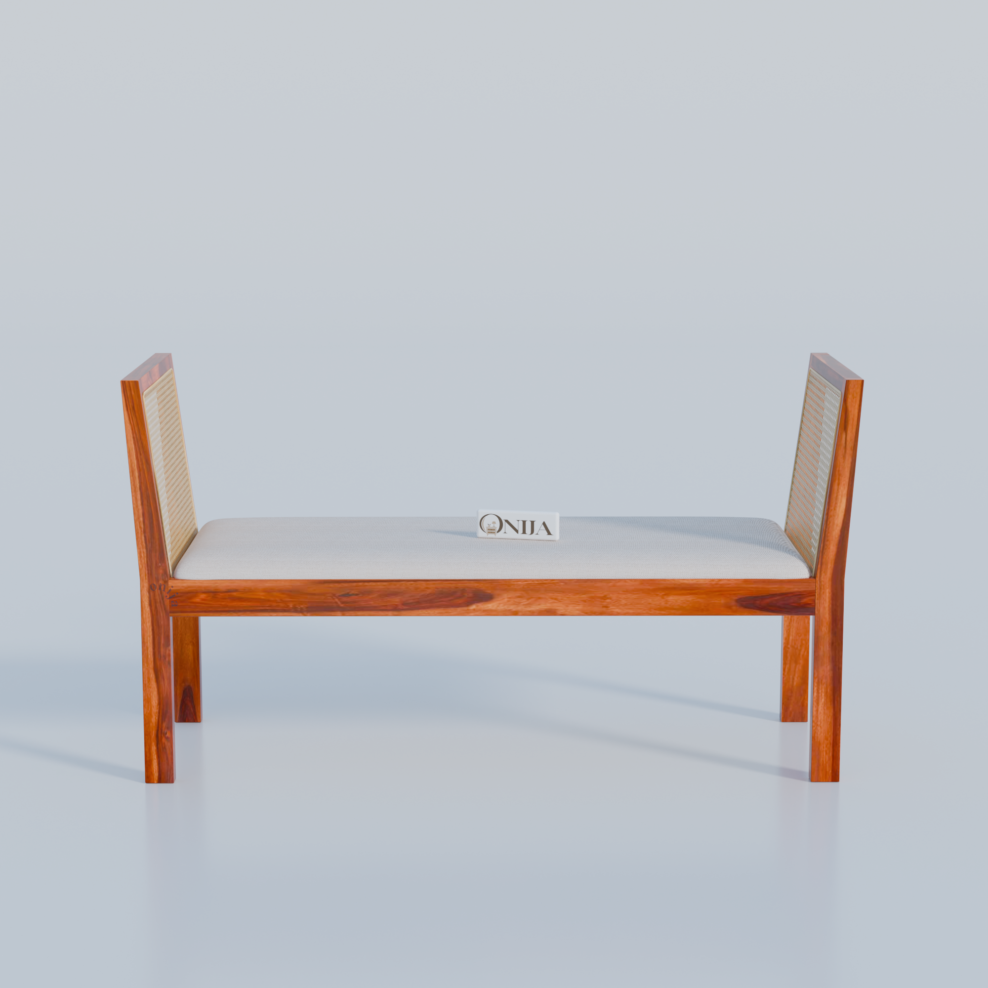 Craft D Art Sheesham Wood Cane Bench with Upholstered Seat for Living Room & Entryway