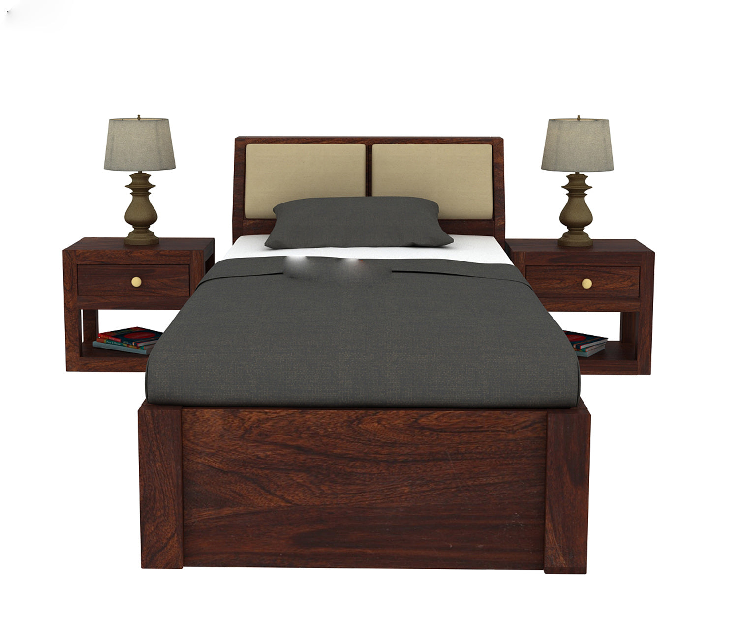 Craft D Art Sheesham Wood Single Bed Without Storage (Walnut Finish)