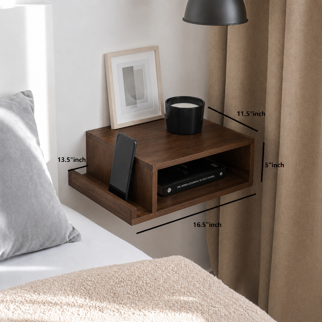 Craft D Art Modern Wall Mounted Wooden Bedside Table with Drawer