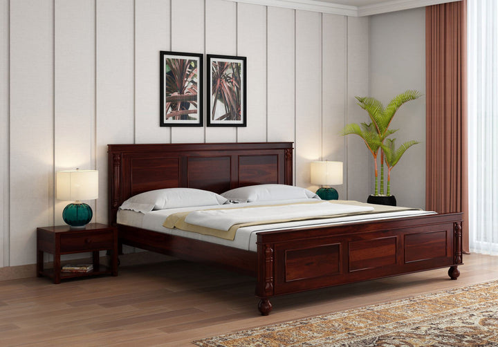 Craft D Art Sheesham Wood Queen Size Bed Without Storage (Walnut Finish)
