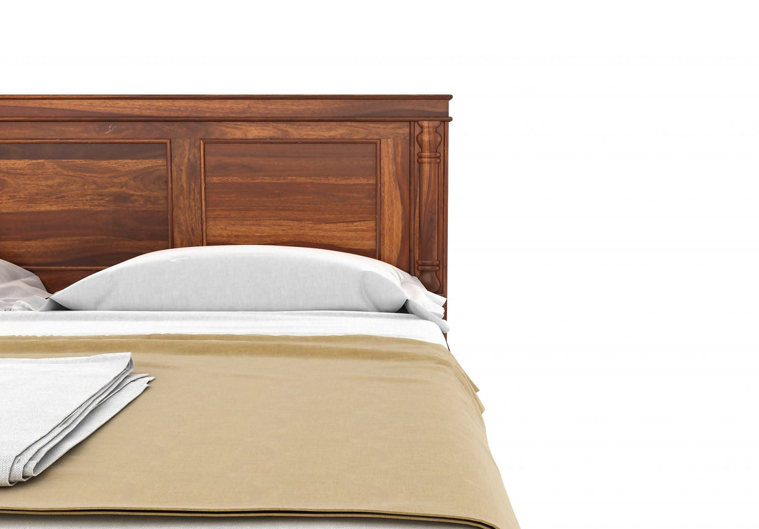 Craft D Art Sheesham Wood King Size Bed Without Storage (Honey Finish)