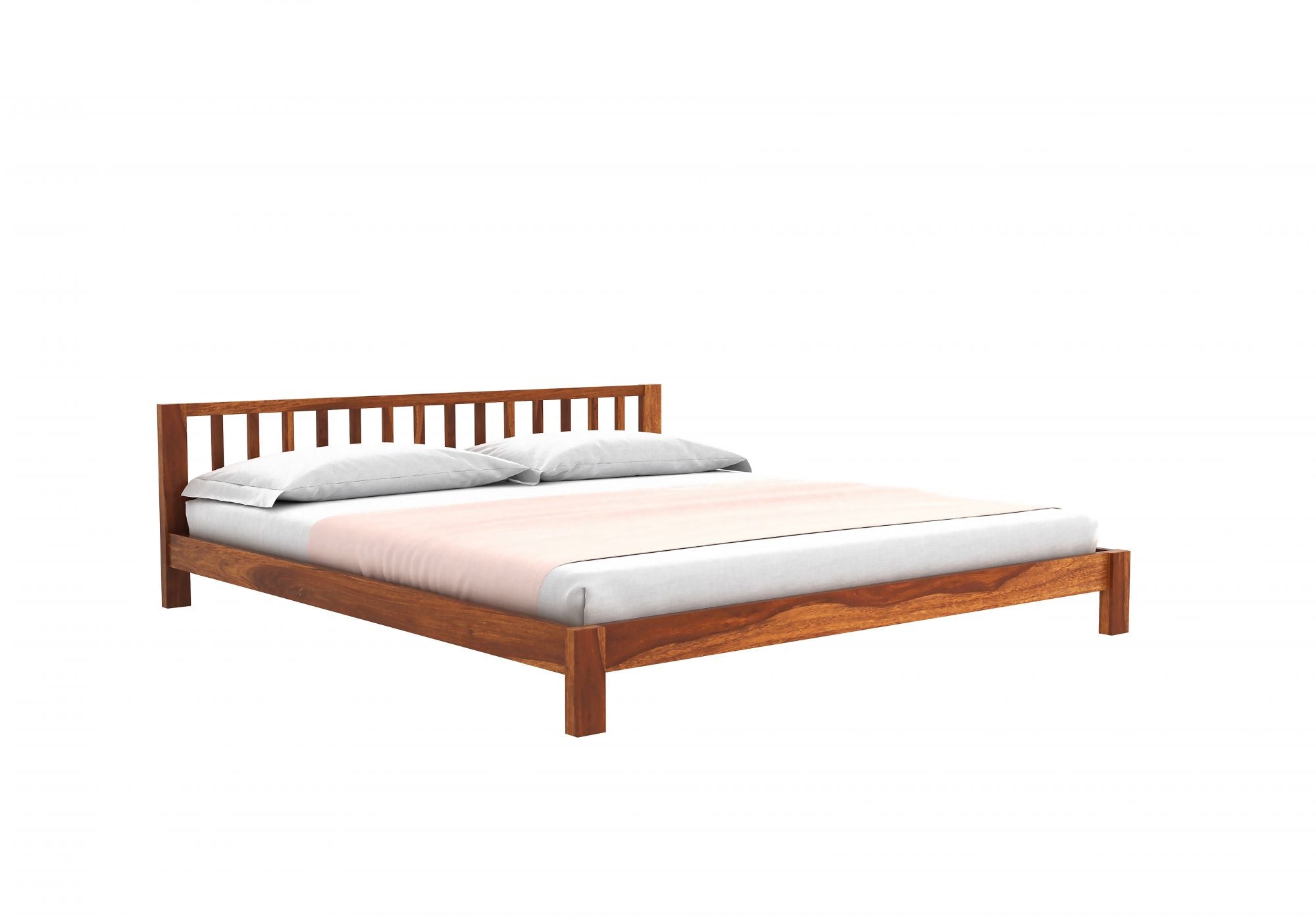 Craft D Art Sheesham Wood King Size Bed Without Storage (Honey Finish)