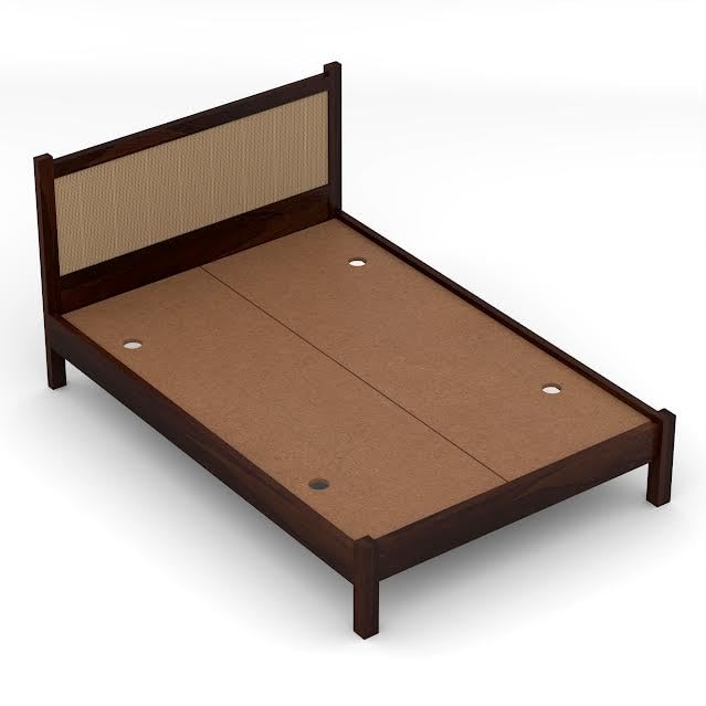 Craft D Art Solid Wood Bed with Rattan Headboard for Modern Bedrooms