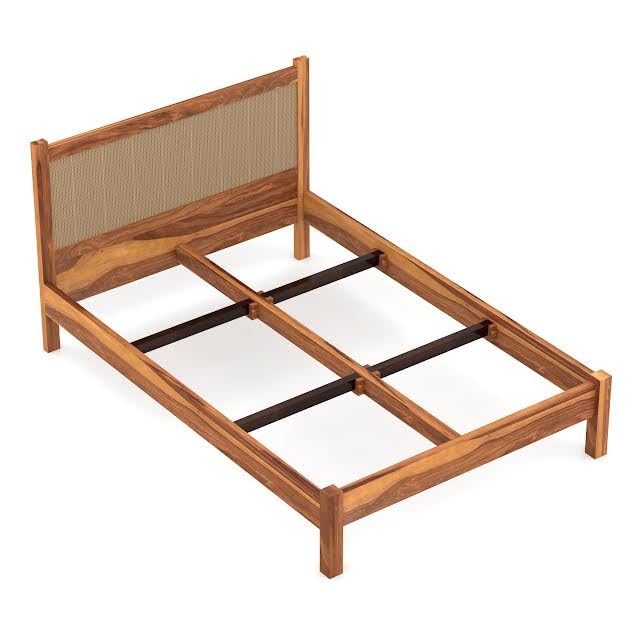 Craft D Art Solid Wood Bed with Rattan Headboard for Modern Bedrooms
