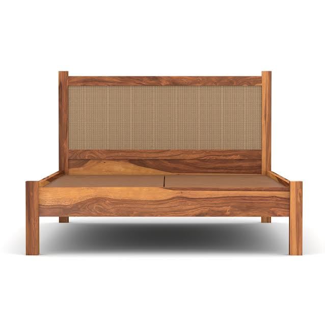 Craft D Art Solid Wood Bed with Rattan Headboard for Modern Bedrooms