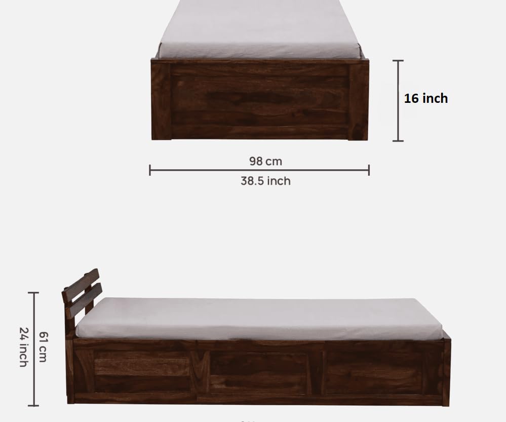 Orvion Sheesham Wood Single Bed With Storage (Honey Finish)