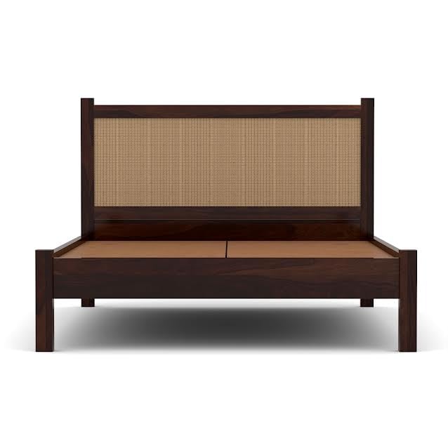 Craft D Art Solid Wood Bed with Rattan Headboard for Modern Bedrooms