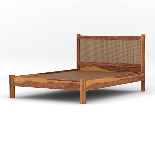 Craft D Art Solid Wood Bed with Rattan Headboard for Modern Bedrooms