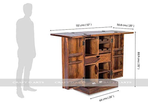 Craft D Art Wooden Bar Cabinet | Home Bar Furniture with Wine Rack & Drawer | Honey