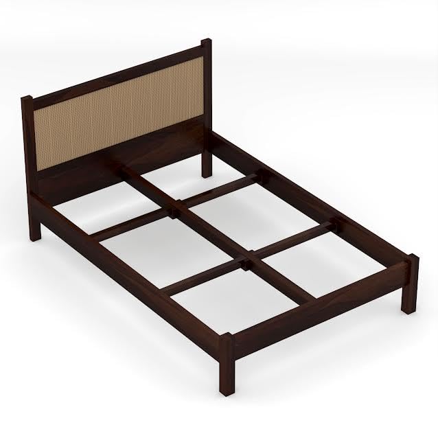Craft D Art Solid Wood Bed with Rattan Headboard for Modern Bedrooms