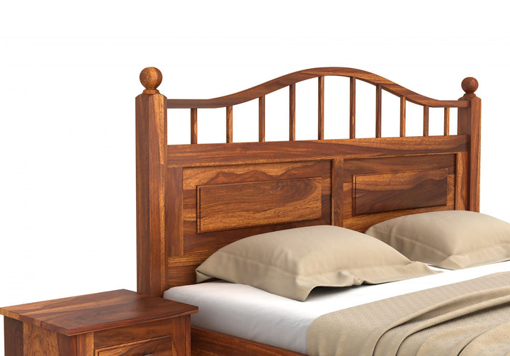Craft D Art Sheesham Wood Queen Size Bed Without Storage (Honey Finish)