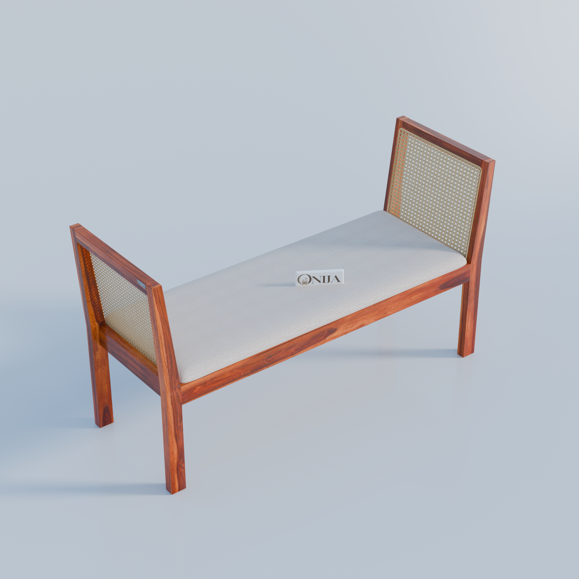 Craft D Art Sheesham Wood Cane Bench with Upholstered Seat for Living Room & Entryway