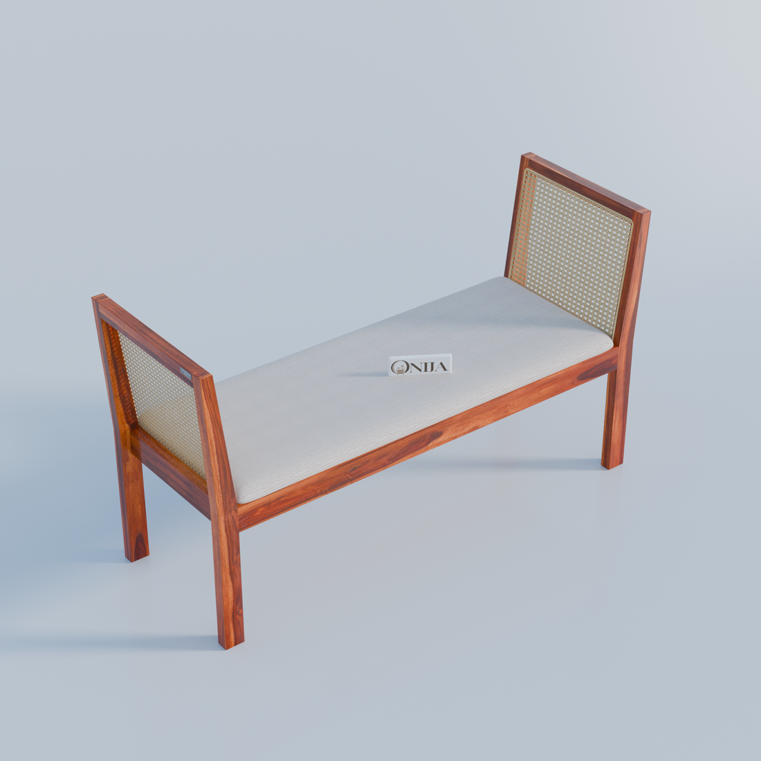 Craft D Art Sheesham Wood Cane Bench with Upholstered Seat for Living Room & Entryway
