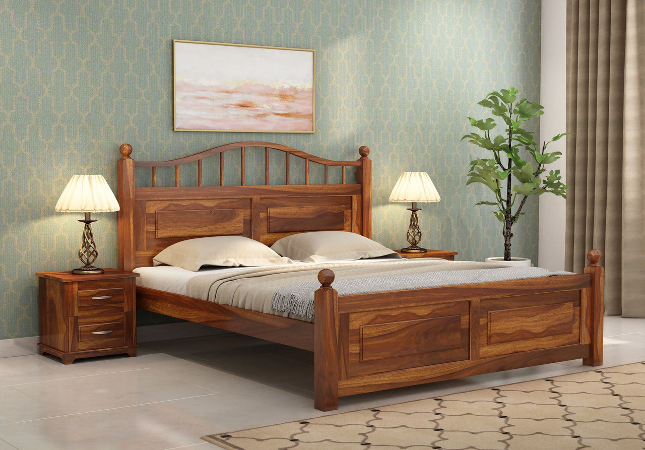 Craft D Art Sheesham Wood King Size Bed Without Storage (Honey Finish)