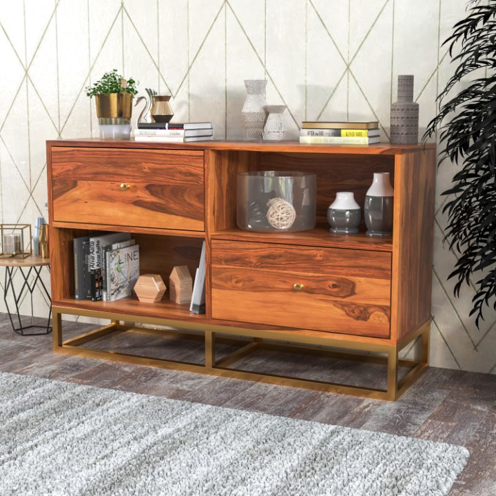 Vexorius Sheesham Wood Cabinet and Sideboard (Honey Finish)