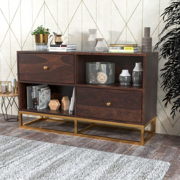 Vexorius Sheesham Wood Cabinet and Sideboard (Walnut Finish)