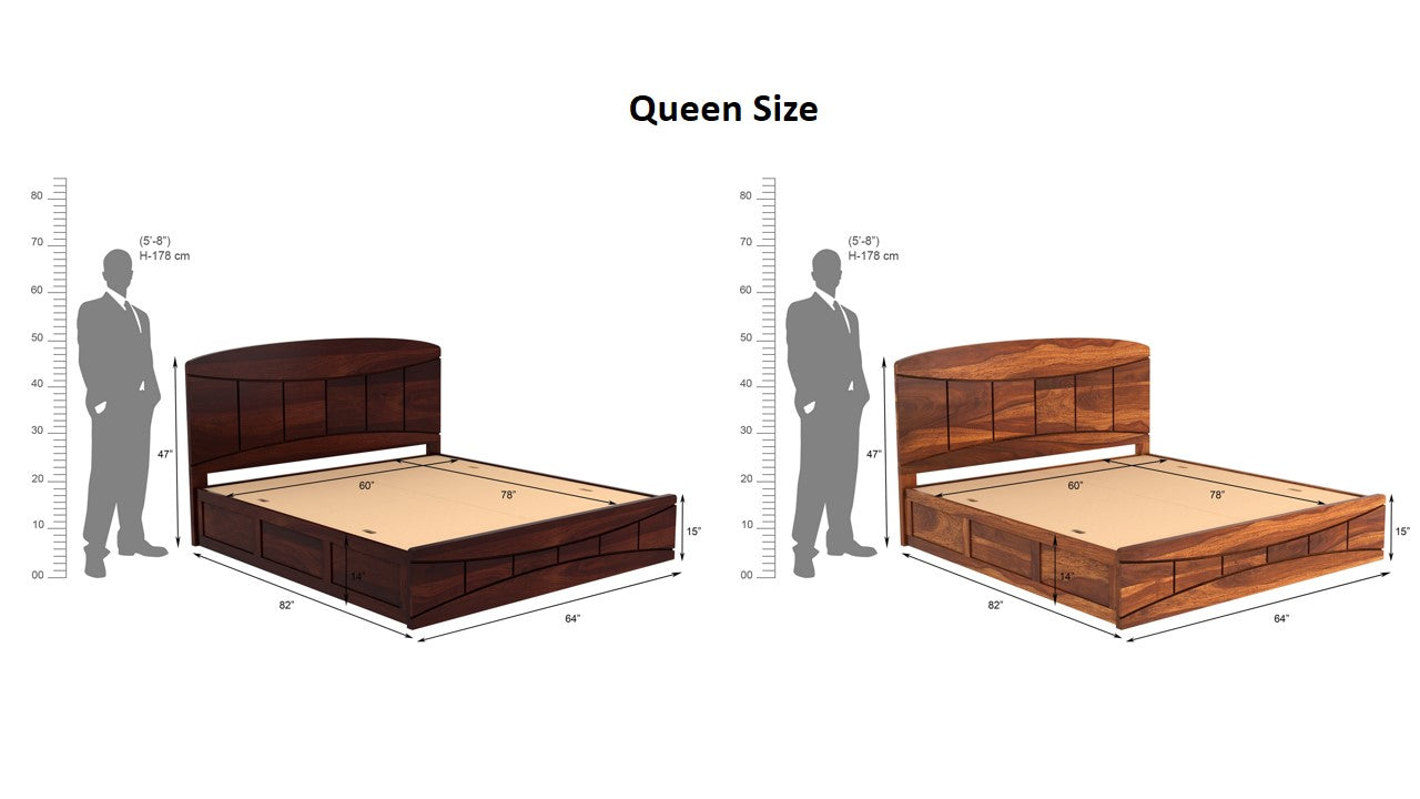 Craft D Art Sheesham Wood Queen Size Bed With Storage (Honey Finish)