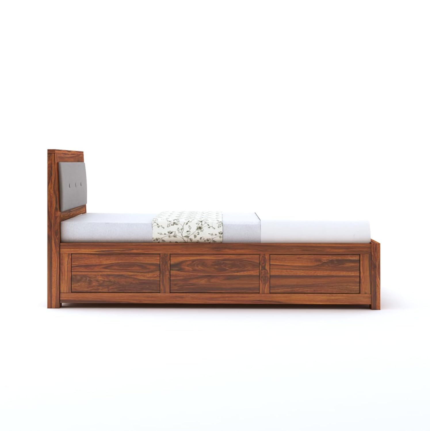 Lorveth Sheesham Wood Single Bed With Storage (Honey Finish)