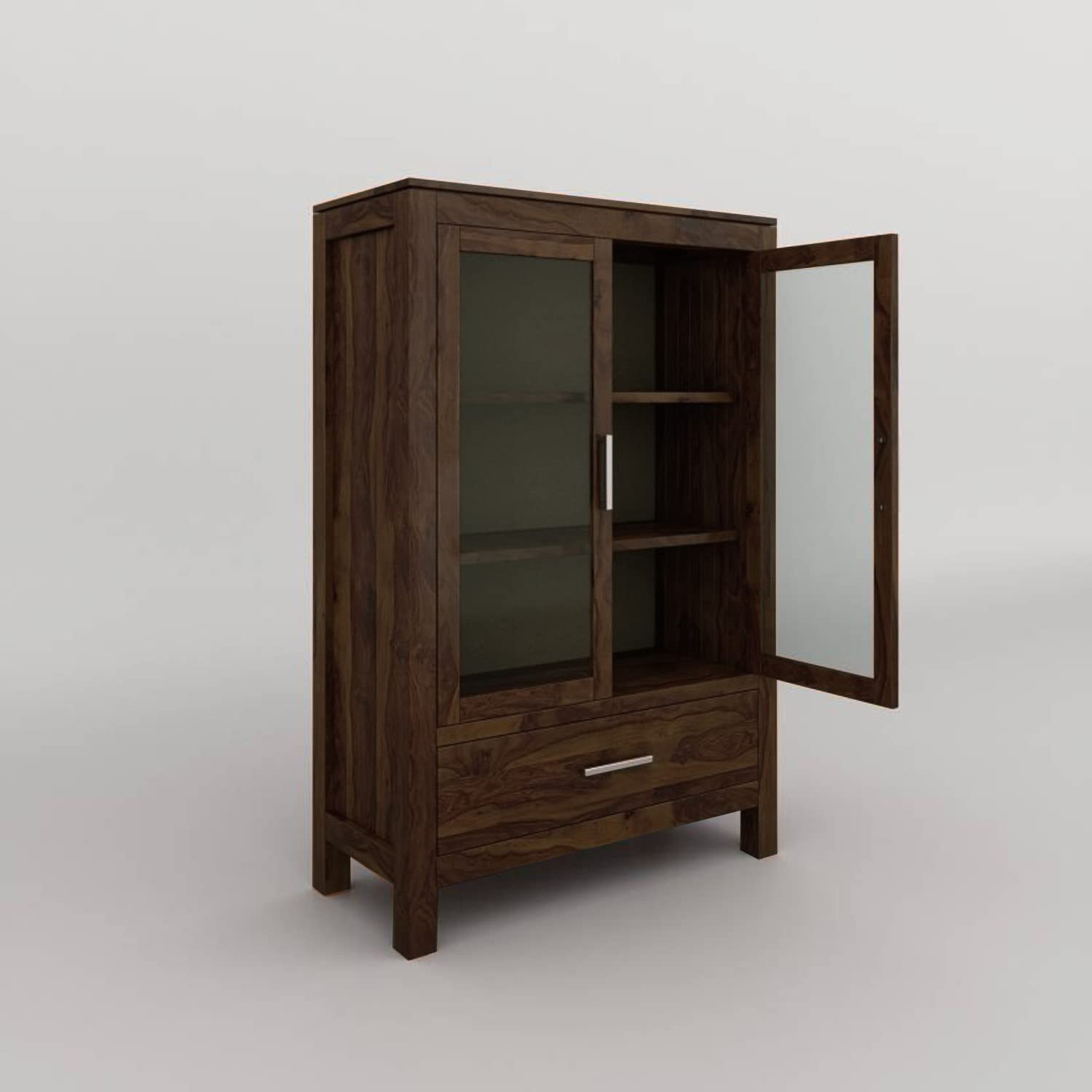 Classic Solid Wood Glass Door Crockery & Display Cabinet with Drawer