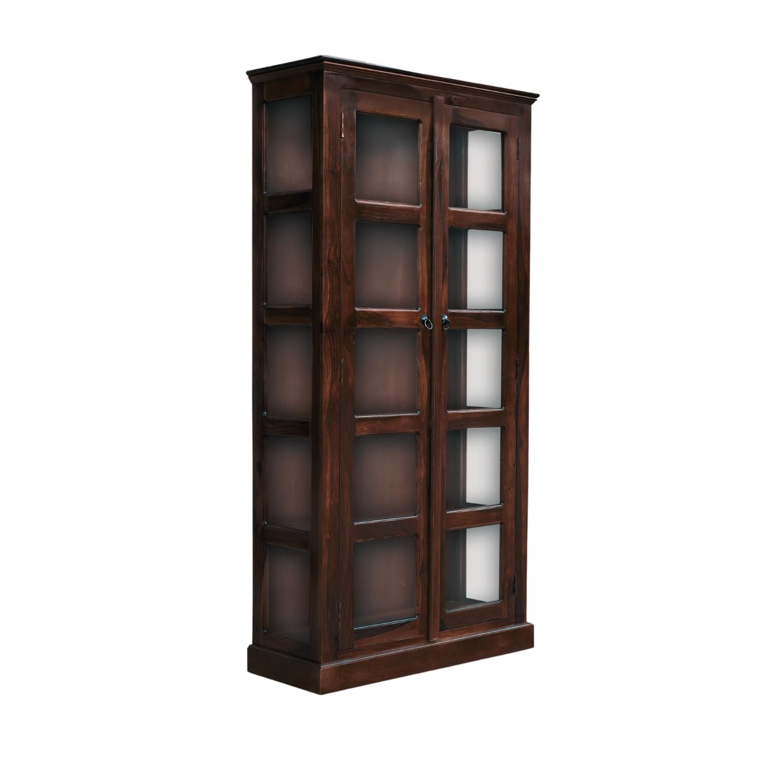 Craft D Art Solid Wood Glass Door Bookcase Storage Cabinet