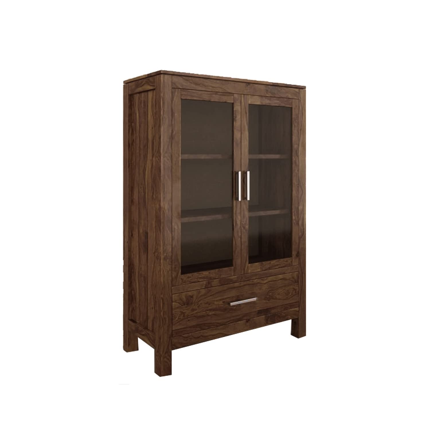 Classic Solid Wood Glass Door Crockery & Display Cabinet with Drawer