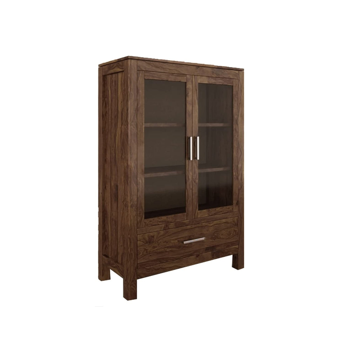 Classic Solid Wood Glass Door Crockery & Display Cabinet with Drawer