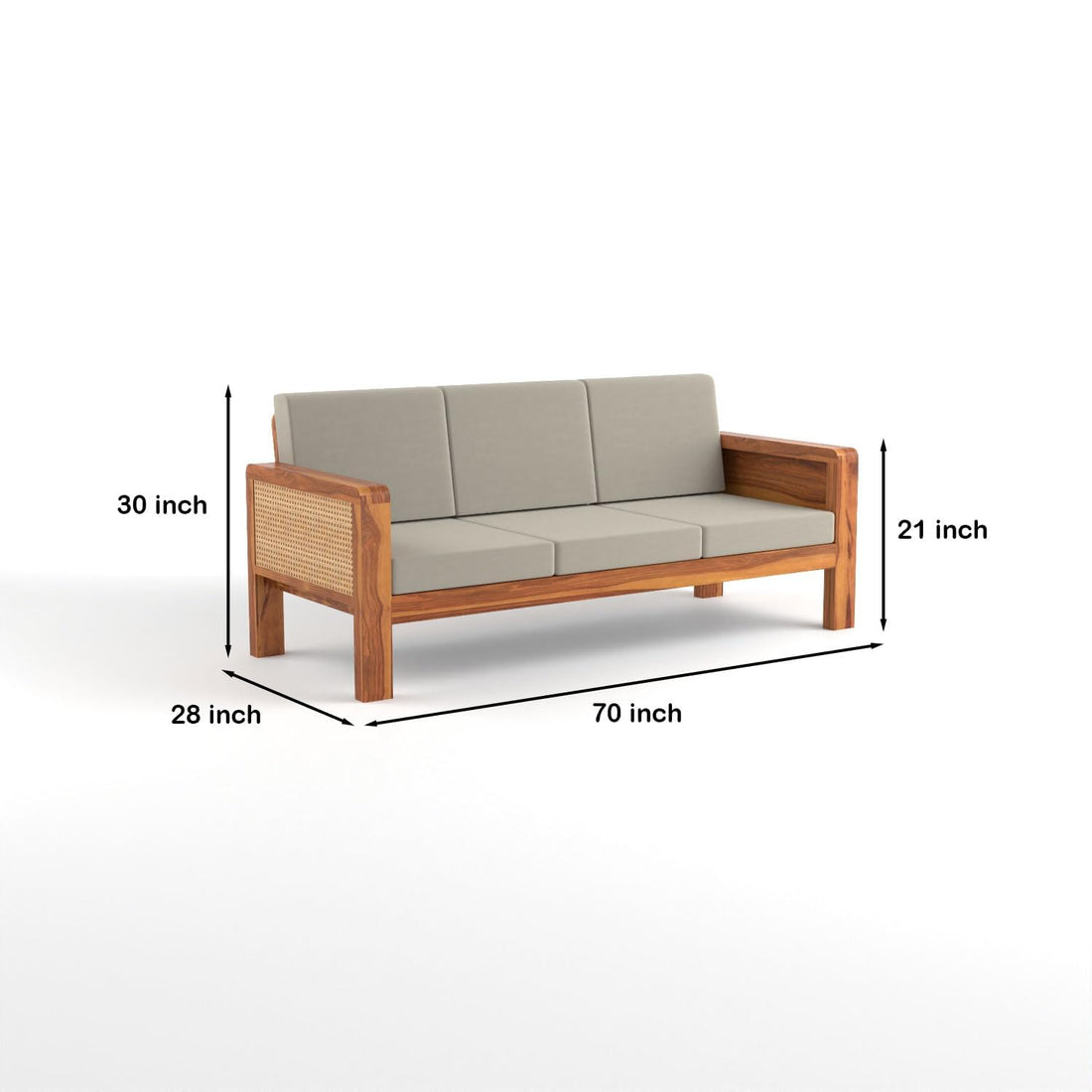 Craft D Art Solid Sheesham Wooden 6 Seater Sofa for Living Room | Solid Wood Sofa with Cane Side Panel | Rosewood Sofa Set for Home & Office | Lounge (Honey)