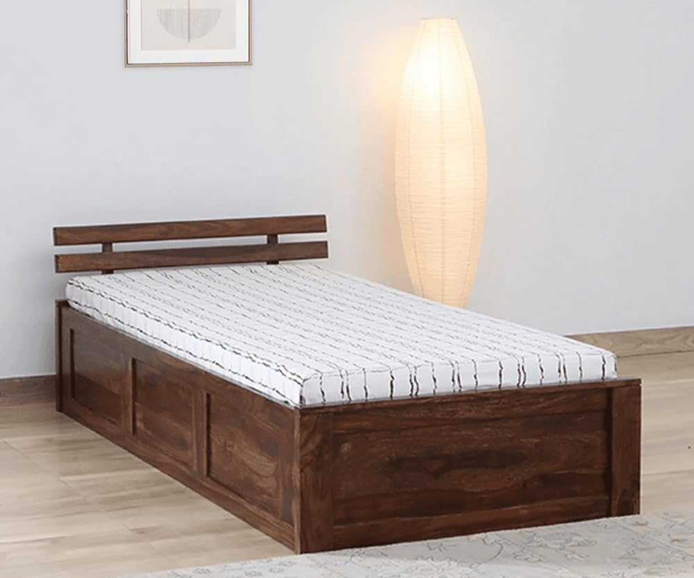 Orvion Sheesham Wood Single Bed With Storage (Honey Finish)