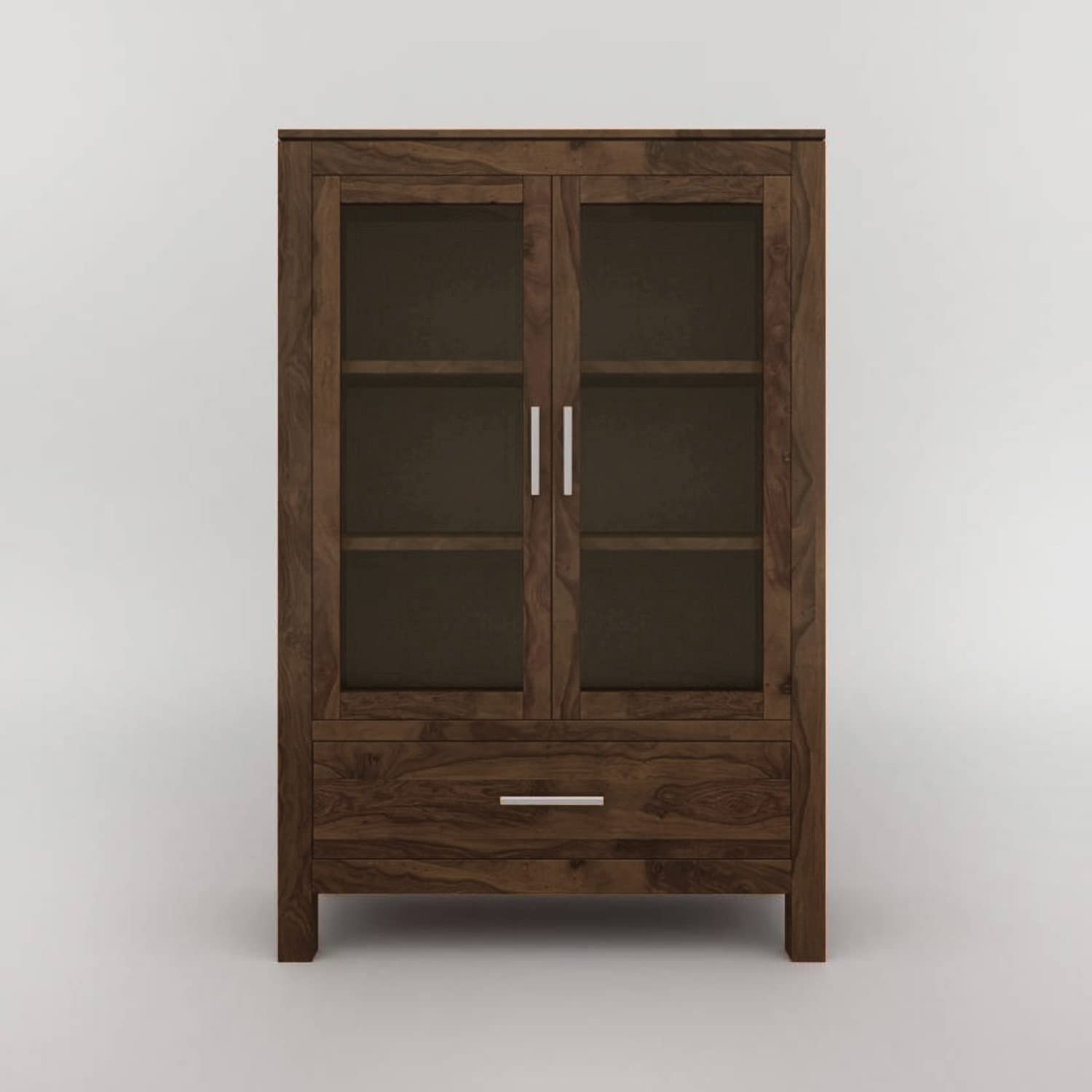 Classic Solid Wood Glass Door Crockery & Display Cabinet with Drawer