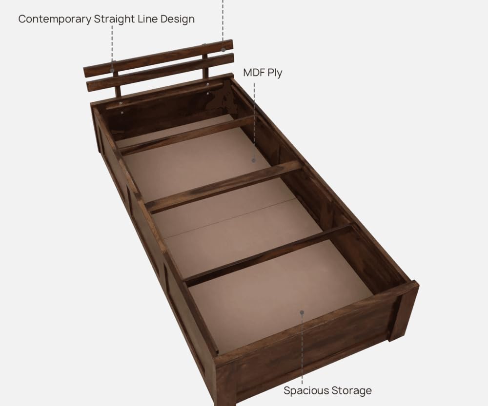 Orvion Sheesham Wood Single Bed With Storage (Honey Finish)